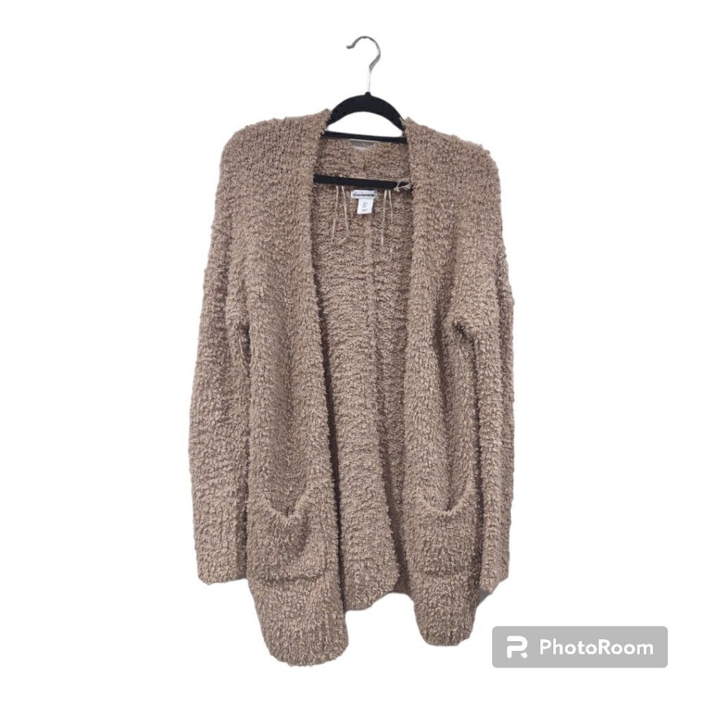 London Kaye Long Open Front Fuzzy Tan Cardigan Size Small - Picture 1 of 3